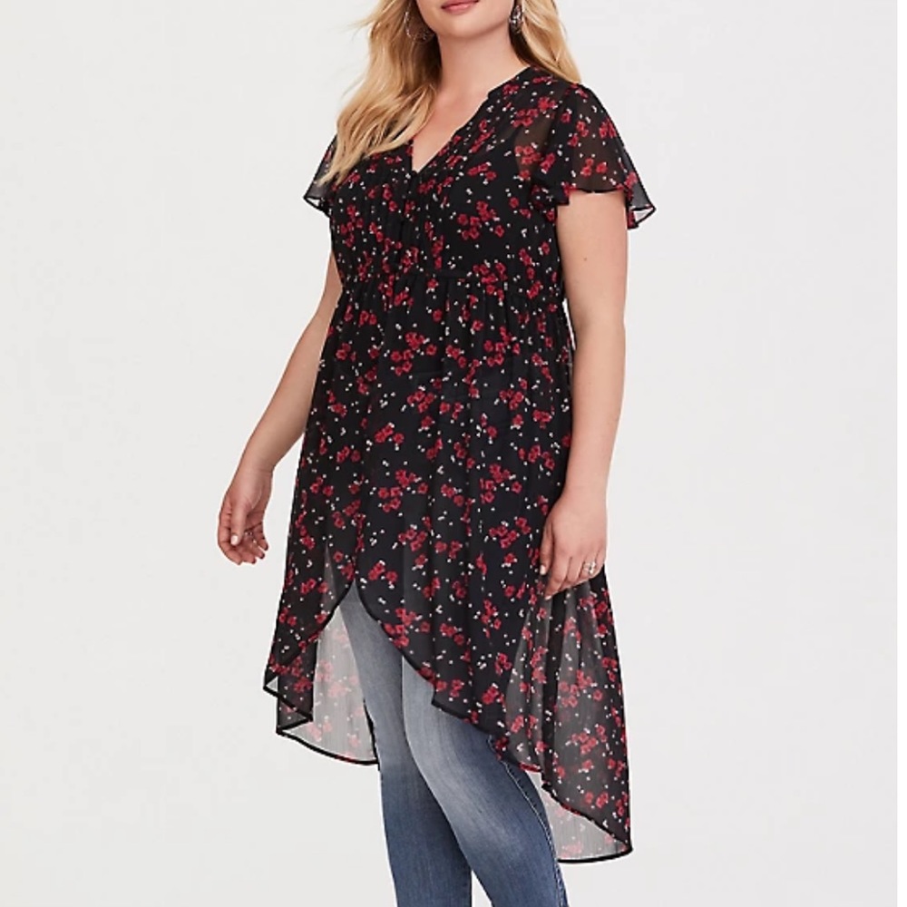 Black Floral Chiffon Maxi Blouse